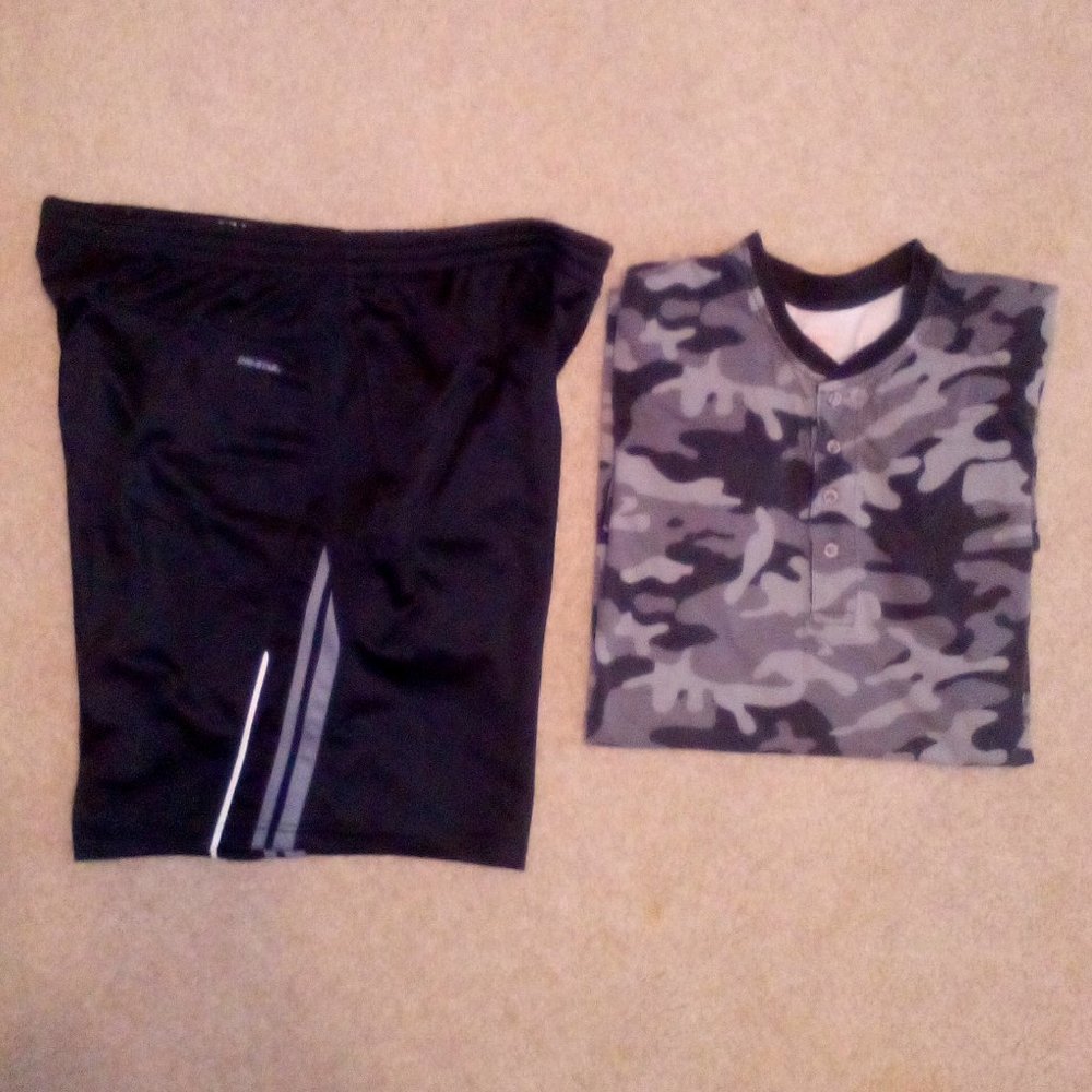 Camo T-Shirt and Shorts Bundle:  Button Down.  Pockets on Shorts